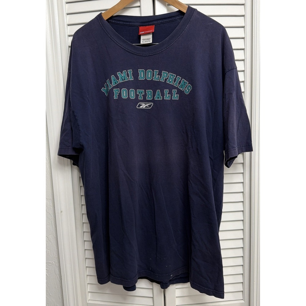 Vintage NFL Miami Dolphins Reebok Football Navy Blue Cotton Shirt Medium